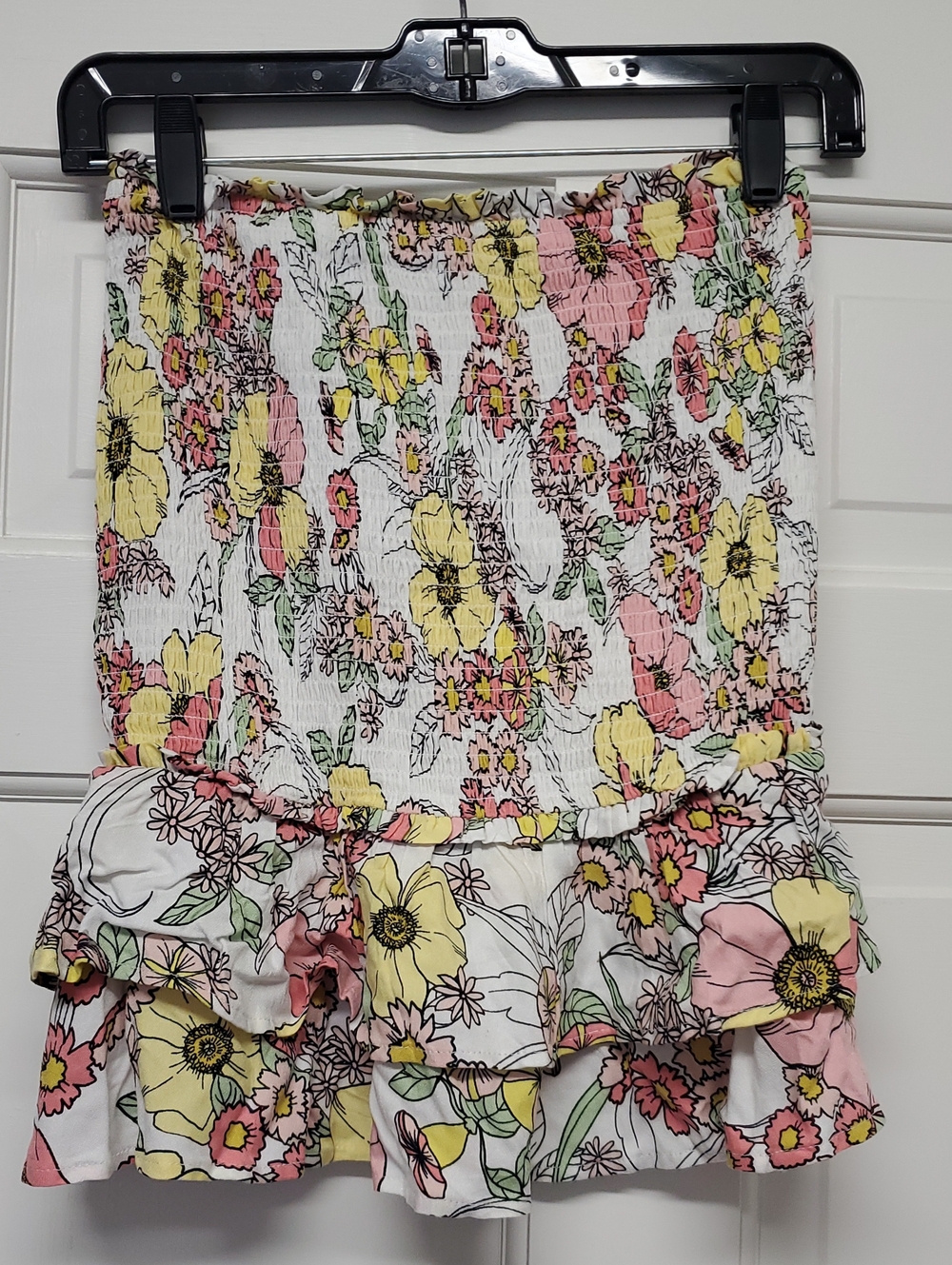 AFRM Pink, Yellow & Green Floral Smocked Ruffle Mini Skirt